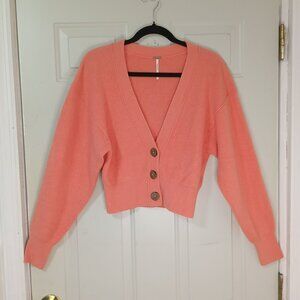 Free People Cardigan Sweater XS Ribbed Coral With Button Detail Womens